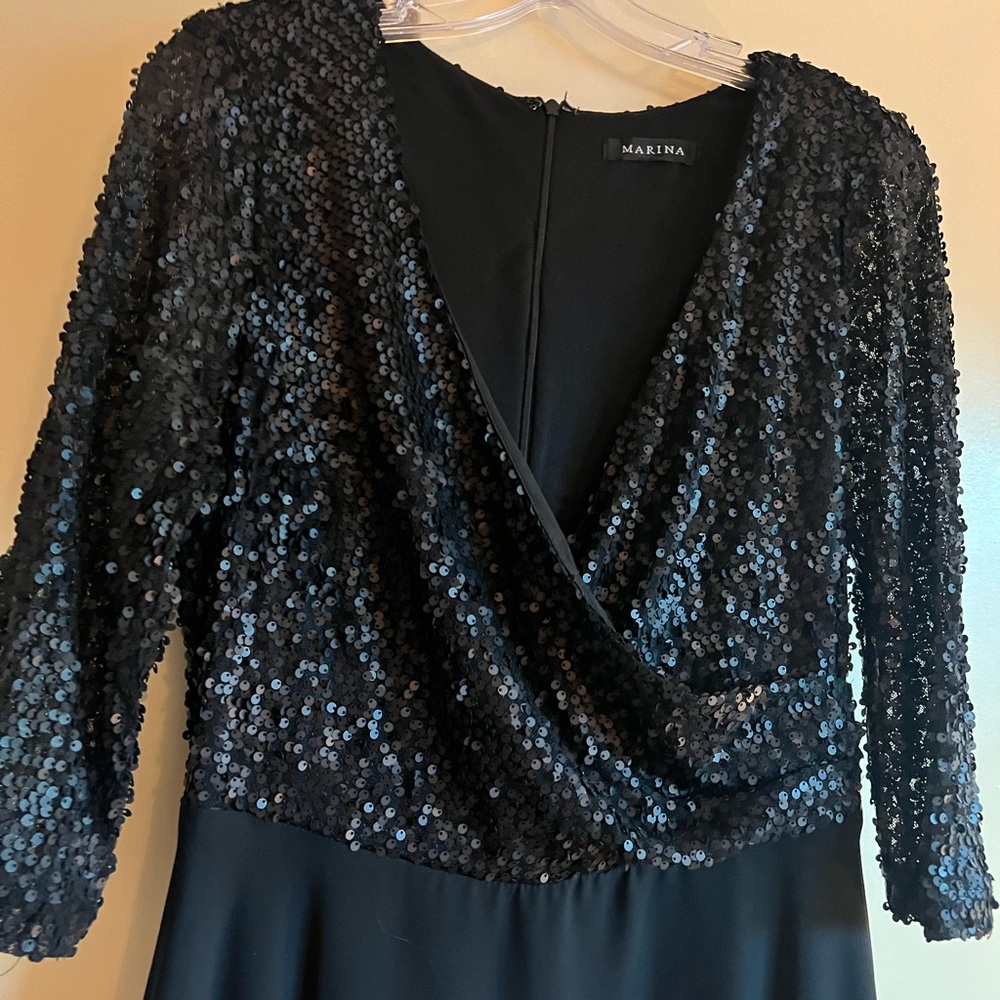 MARINA Black Sequin Chiffon Gown